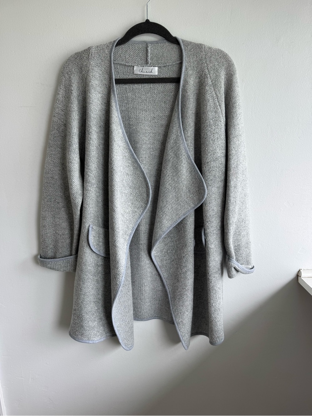Women's Gray Open-Front Waterfall Sweater Cardigan Size Large